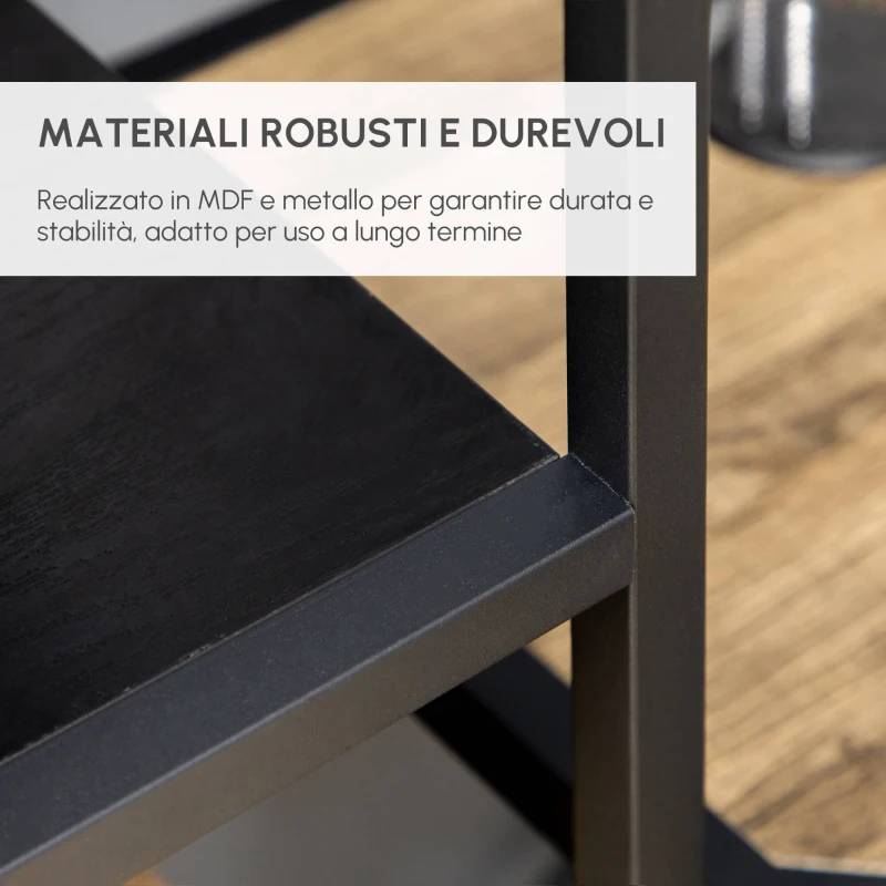 HOMCOM Mobile Libreria a 7 Livelli in Truciolato e Acciaio per Soggiorno, Camera da Letto e Ufficio, 83x34x180 cm, Nero