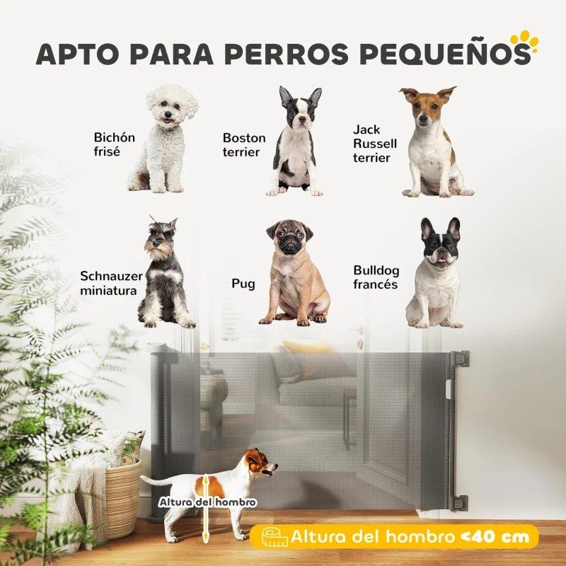 PawHut Barrera de Seguridad para Perros Retráctil con Interruptor de Cierre para Puertas Escaleras Pasillos 142x10x87 cm Gris