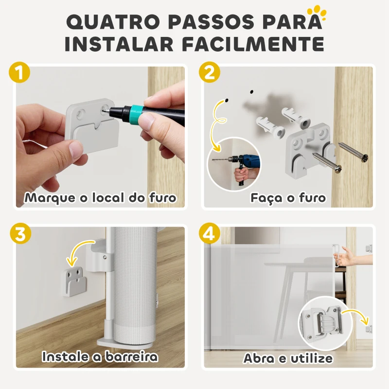 PawHut Barreira para Cães Retráctil 0-140 cm Porta para Cães Pequenos Extensível Barreira de Segurança para Animais de Estimação 146x9x86,5 cm Cinza