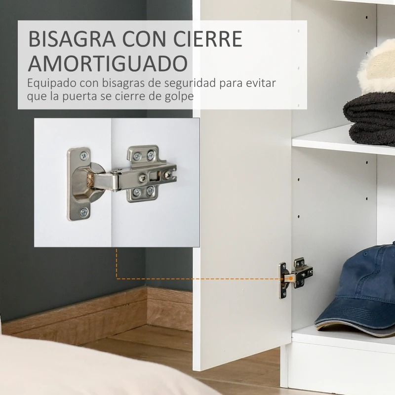 HOMCOM Armário Alto de 2 Portas Móvel Auxiliar de Armazenamento Multifuncional com 5 Prateleiras e Prateleiras Interiores Ajustáveis para Sala Dormitório Cozinha 59x31x155cm Branco