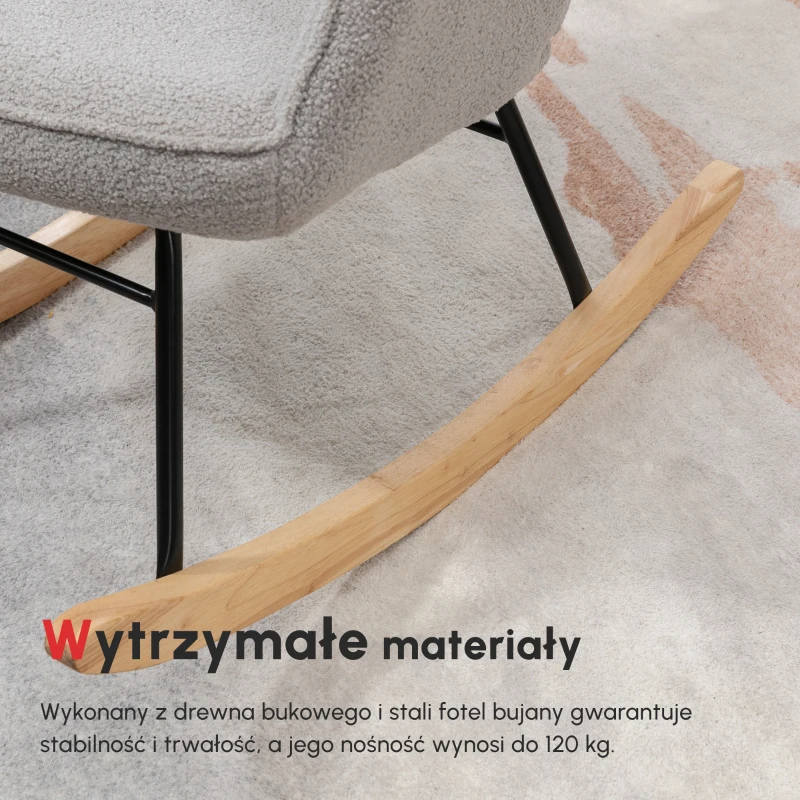 HOMCOM Fotel bujany, krzesło na sprężynach, krzesło akcentowe do 120 kg, poliester, jasnoszary