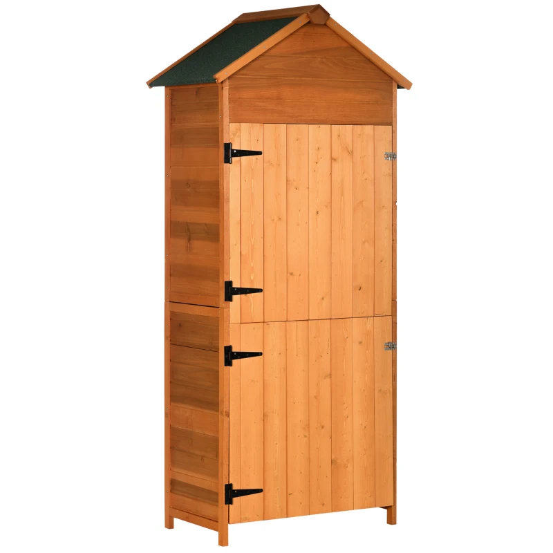 Outsunny sopron de Gradina din Lemn cu 2 Usi, Dulap de Exterior Depozitare Unelte cu 3 Rafturi, 84x52x188 cm(m-10)