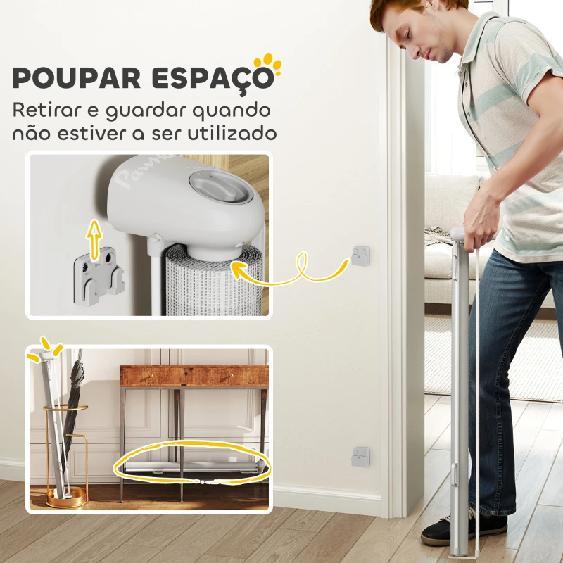 PawHut Barreira para Cães Retráctil 0-140 cm Porta para Cães Pequenos Extensível Barreira de Segurança para Animais de Estimação 146x9x86,5 cm Cinza