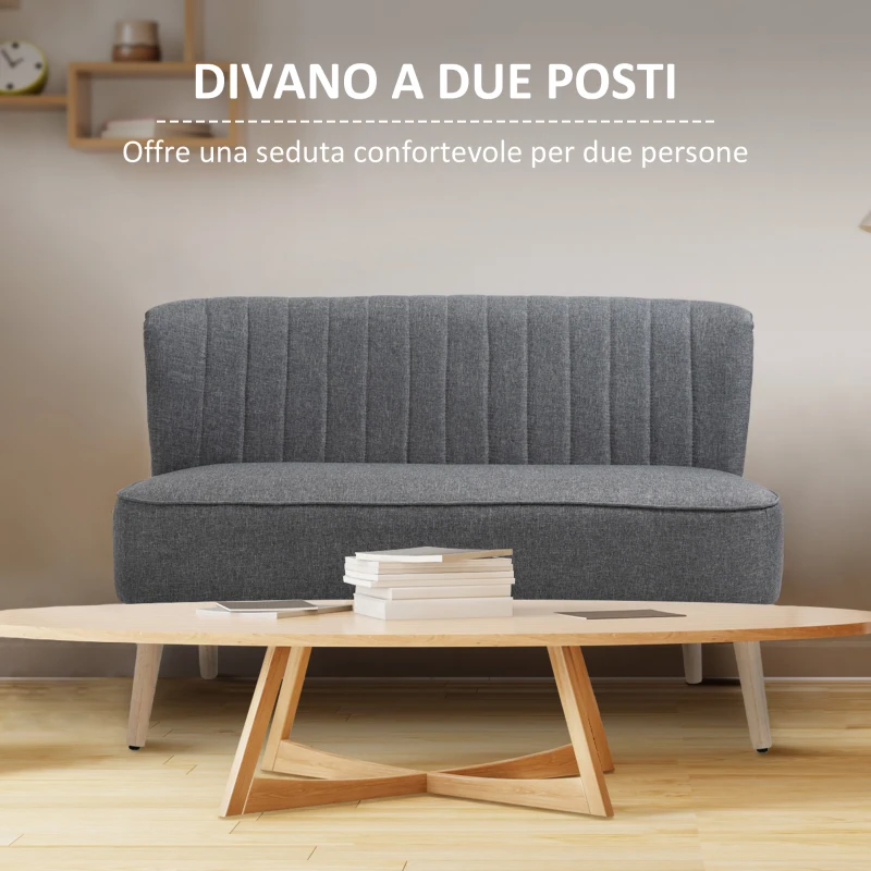 HOMCOM Divano 2 Posti Moderno in Tessuto Senza Braccioli, Divanetto da Salotto con Gambe in Legno, 117x56.5x77 cm, Grigio Chiaro
