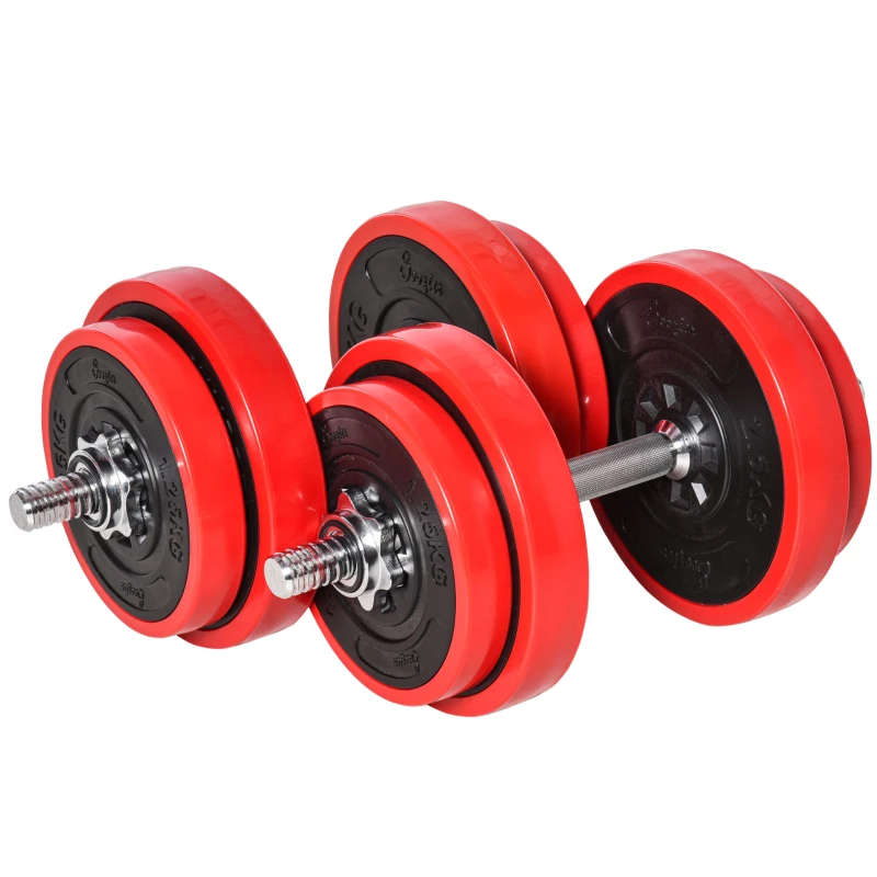 HOMCOM Hantelset 20/30KGS 2-IN-1 Hanteln&Langhanteln verstellbar Gewichtheben für Zuhause Fitness Muskel Rot+Schwarz 21,5 x 21,5 x 3,8 cm
