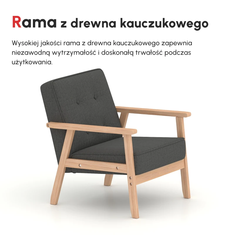 HOMCOM Fotel wypoczynkowy Fotel Lounge Krzesło Tapicerowane Z Podłokietnikami Drewniany Stelaż Len  64,5 X 70 X 70 cm Szary