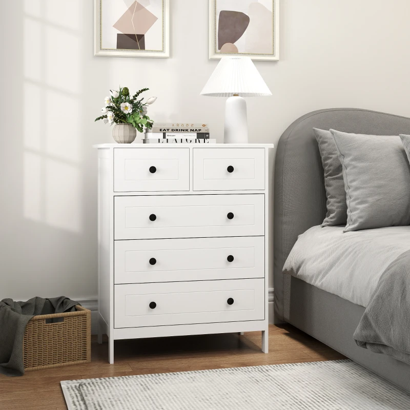 HOMCOM Comoda cu 5 Sertare cu Manere, Alb(m-2)