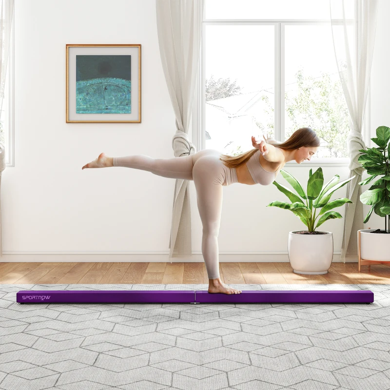 SPORTNOW Poutre gymnastique pliable 240 cm en velours, poutre d'équilibre avec fond antidérapant, pour enfants et adultes, violet