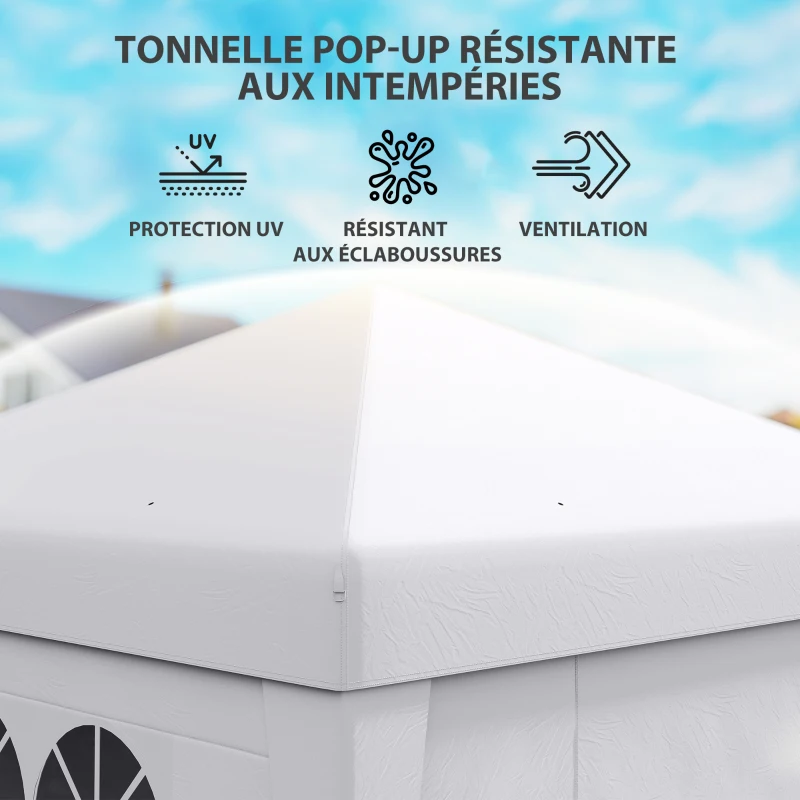 Outsunny Tonnelle de jardin pliante 3 x 3 x 2,75 m anti-UV 30 + avec fenêtres + parois latérales + sac de transport blanc