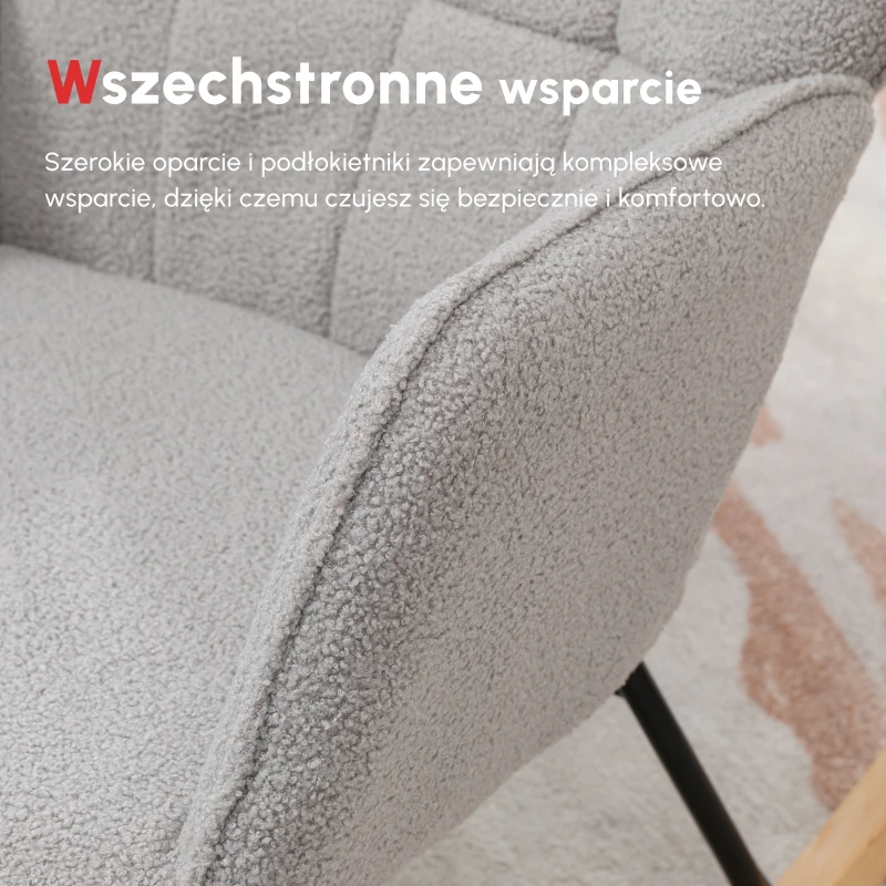 HOMCOM Fotel bujany, krzesło na sprężynach, krzesło akcentowe do 120 kg, poliester, jasnoszary