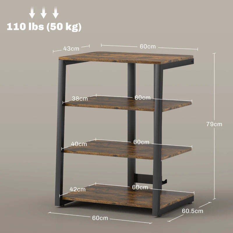 HOMCOM HiFi Stand, with Four Storage Shelves - Rustic Brown