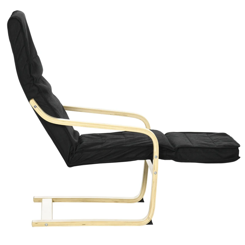 HOMCOM Relaxsessel, Ruheliege, verstellbares Fußteil, Auflage, Holz+Schwarz, 66,5 x 94 x 100cm