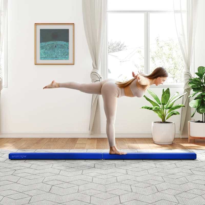SPORTNOW Poutre gymnastique pliable 240 cm en velours, poutre d'équilibre avec fond antidérapant, pour enfants et adultes, bleu