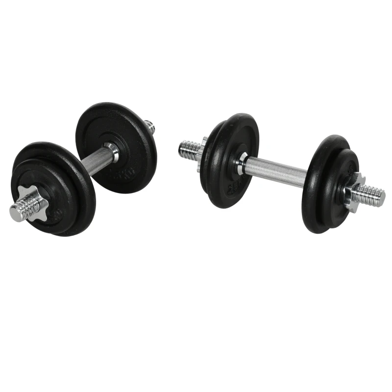 HOMCOM Kurzhantel, Langhantel, 2-in-1, 20 kg, 8 Hantelscheiben, rostfrei, Eisen, schwarz, 95 x 16 x 16Hcm