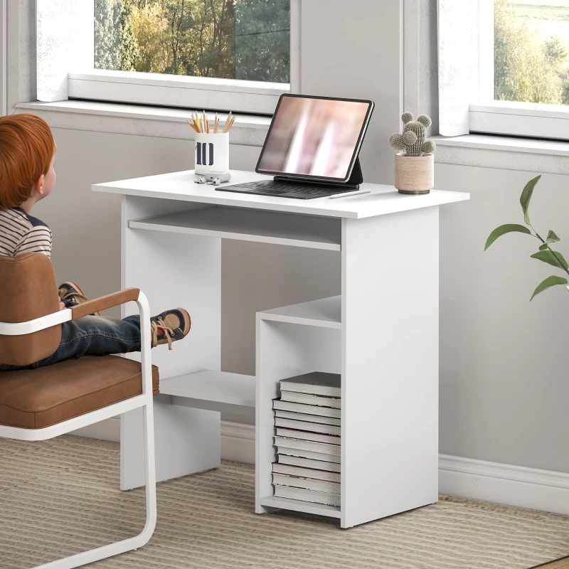 HOMCOM Computertisch, Schreibtisch, Spanplatte, Metall, 80 x 45 x 75 cm, Weiß(m-8)