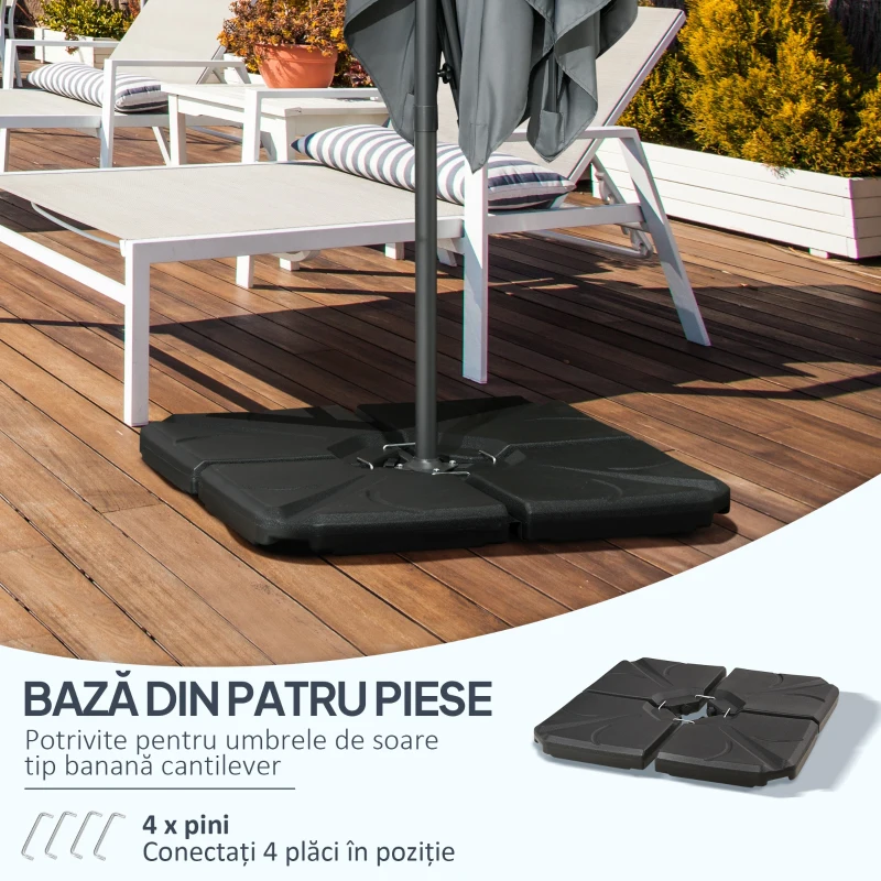 Outsunny 4 bucati baza de umbrela din plastic HDPE, umpluta cu apa si nisip pana la 18 kg, 103x103x8,3 cm, negru