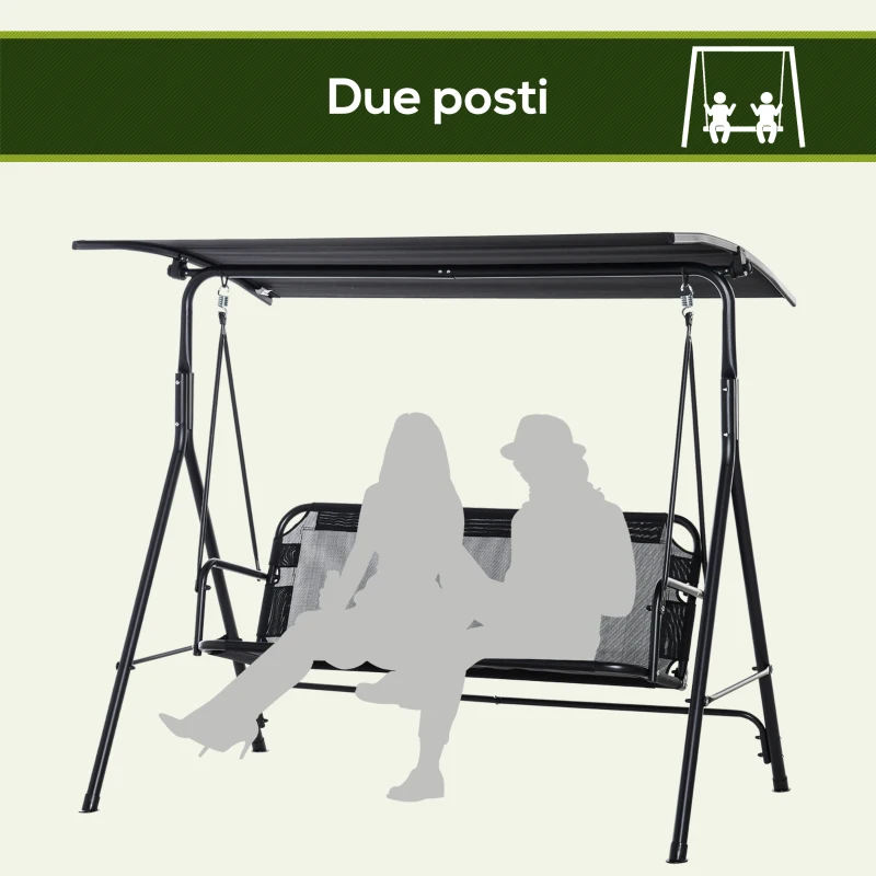 Outsunny Dondolo da Giardino Terrazza 2 Posti con Tettuccio Regolabile in Metallo e Texteline 172x110x155cm Nero