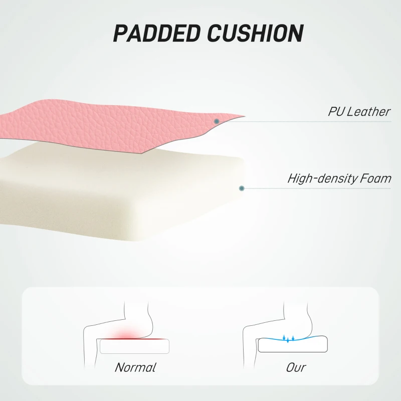 HOMCOM PU Leather Armless Office Chair, Modern Vanity Computer Swivel Chair with Rolling Wheels and Adjustable Height for Home Study, Bedroom, Pink