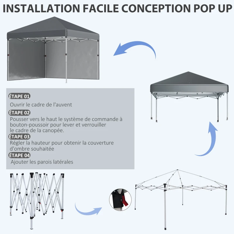 Outsunny Tonnelle barnum de jardin pop-up pliant réglable en hauteur protection UV 30+ 2 parois latérales sac de transport inclus