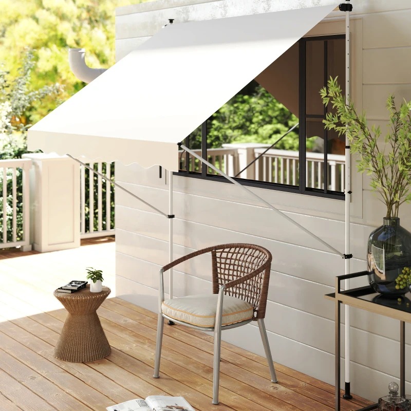 Outsunny Toldo Portátil Pátio Varanda 3x1,5m Toldo Manual Dobrável de Alumínio Altura Regulável com Manivela para Terraço Jardim Bege