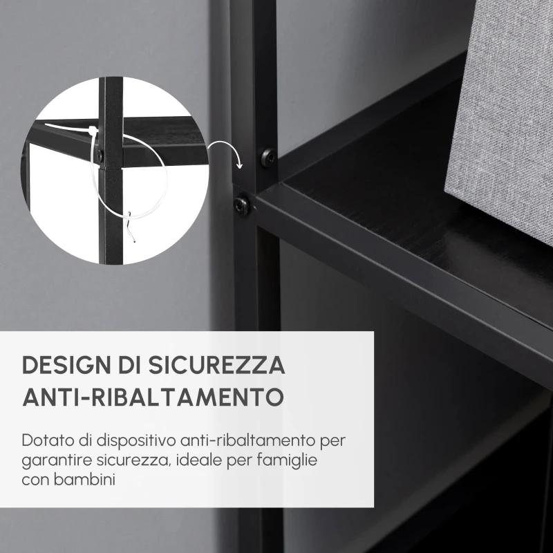 HOMCOM Mobile Libreria a 7 Livelli in Truciolato e Acciaio per Soggiorno, Camera da Letto e Ufficio, 83x34x180 cm, Nero