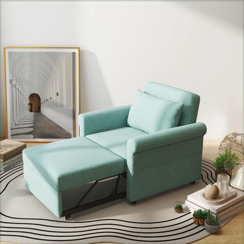 HOMCOM Fotoliu de un singur loc cu spatar reglabil in 4 pozitii, tesatura cu efect de lenjerie respirabila si sezut captusit, 96x84,5x87,5 cm, verde