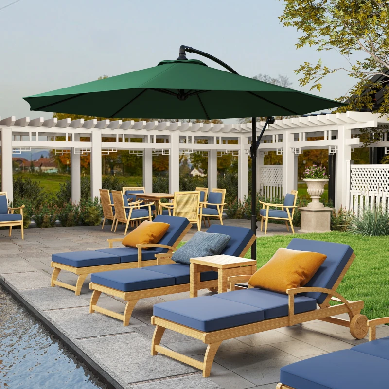 Outsunny Umbrela Impermeabila cu Brat Lateral si Structura din Otel cu Manivela, Verde Φ300 x 250 cm