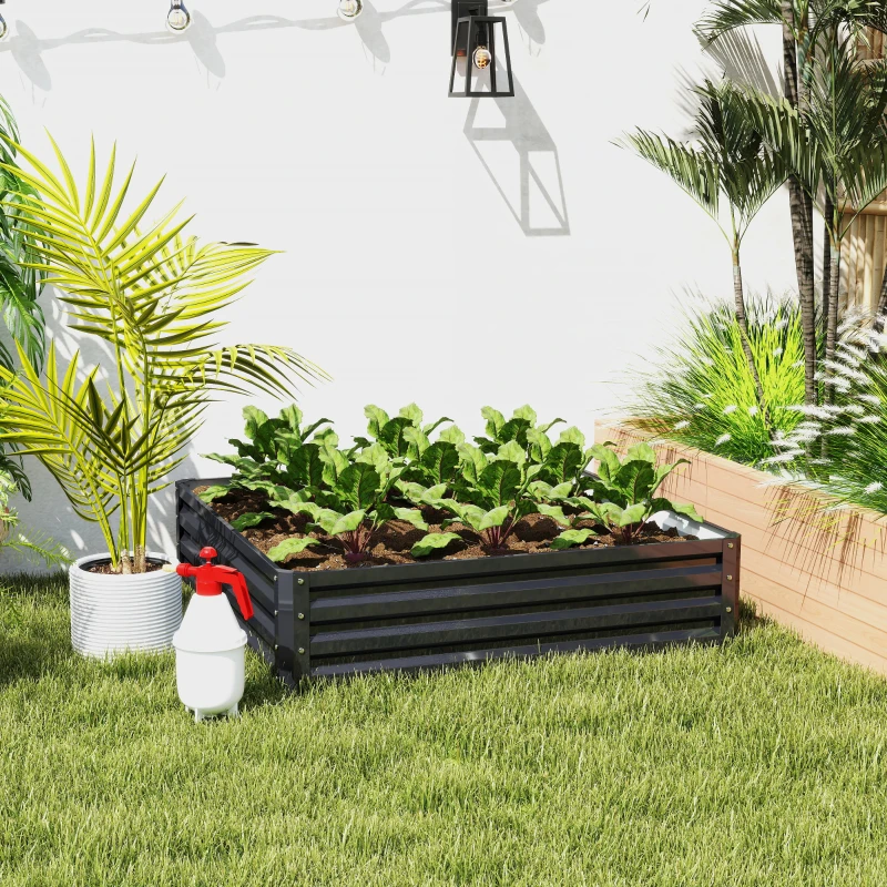 Outsunny Pat de Gradina Inaltat Galvanizat de 120x120x30cm, Jardiniera Pat Inaltat cu Cadru din Otel pentru Legume, Flori, Plante si Plante Aromatice, Gri