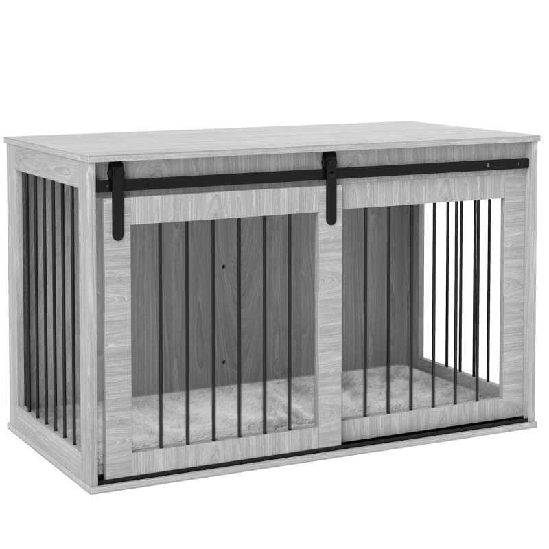 PawHut 46.46'' Dog Crate Furniture with Removable Cushion & Security Latch for Extra Large Dogs - Grey