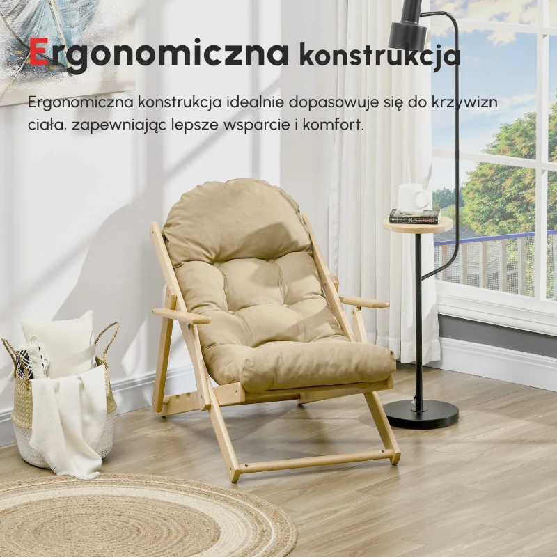 HOMCOM Fotel Akcentowy, Fotel Relaksacyjny, Regulowane Oparcie, Rama z Drewna Bukowego, do 120 kg, Brązowy