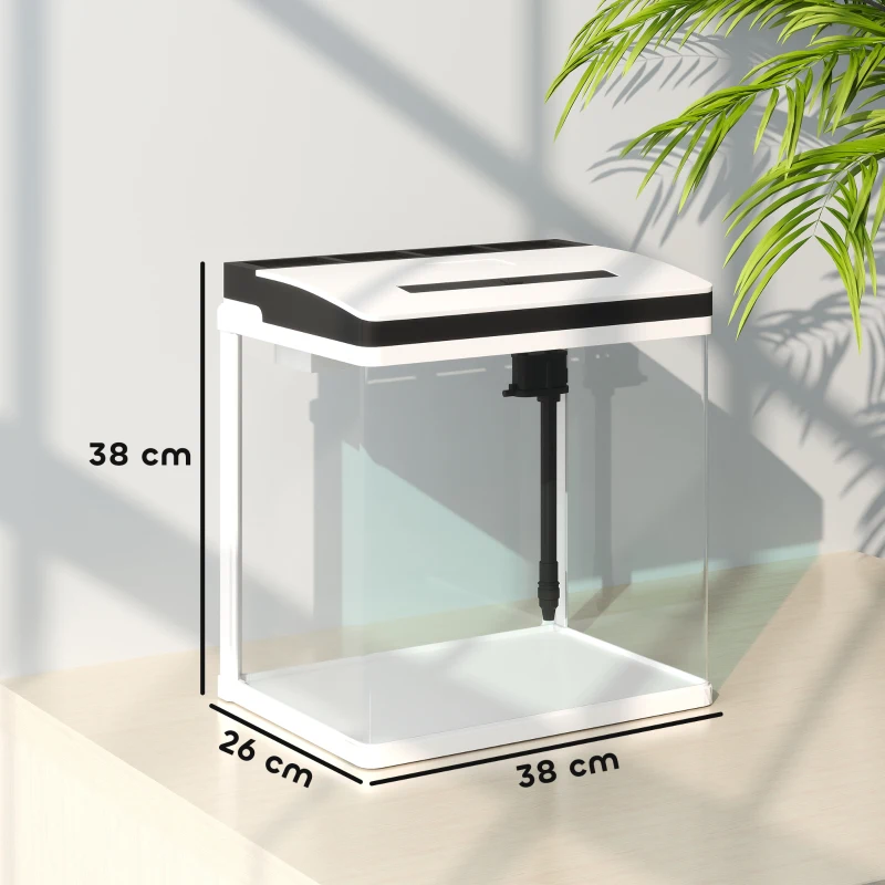 PawHut 28L Glass Aquarium Fish Tank with Filter, LED Lighting, for Betta, Guppy, Mini Parrot Fish, Shrimp, 38 x 26 x 39.5cm