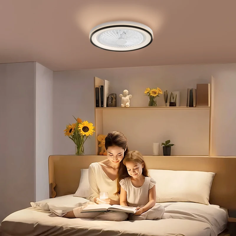 HOMCOM Ventoinha de Teto com Luz LED 48,5 W Motor DC Reversível Silenciosa com Controlo Remoto 6 Velocidades Temporizador  Ø48x13 cm Branco