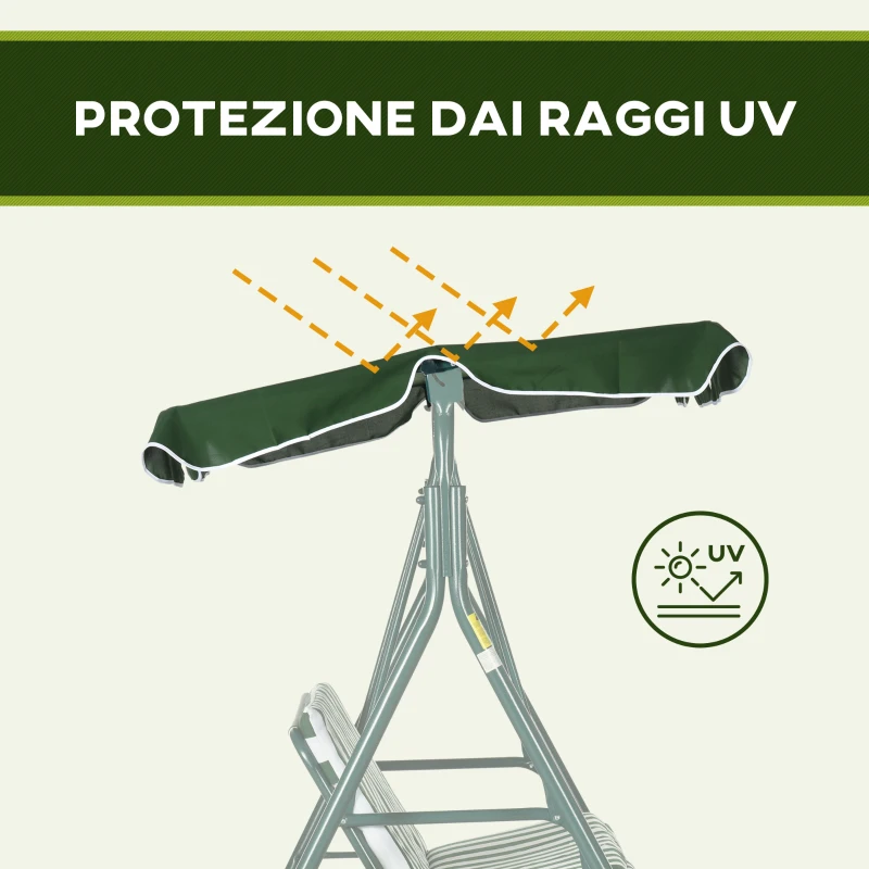 Outsunny Dondolo da Giardino 3 Posti in Acciaio e Teslin con Tetto Parasole, 172x110x153 cm, Bianco e Verde