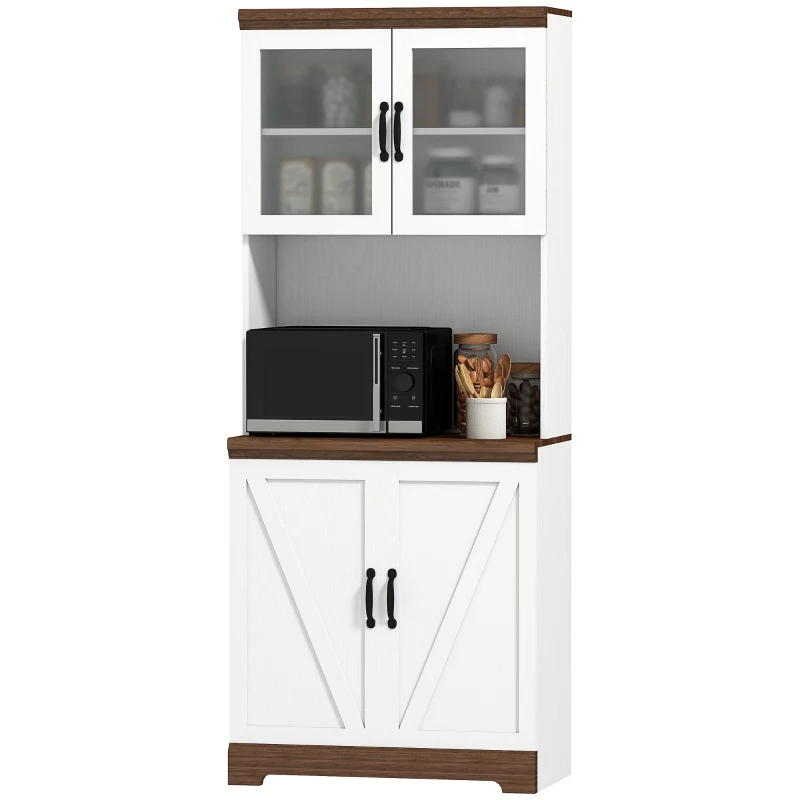 HOMCOM Alacena de Cocina Mueble Auxiliar con 2 Puertas de Vidrio y Baldas Ajustables 72x40x178 cm Blanco