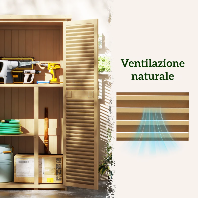 Outsunny Casetta da Giardino i Legno a 4 Ripiani con Anta a Persiana, 87x46.5x160 cm, Giallo e Verde