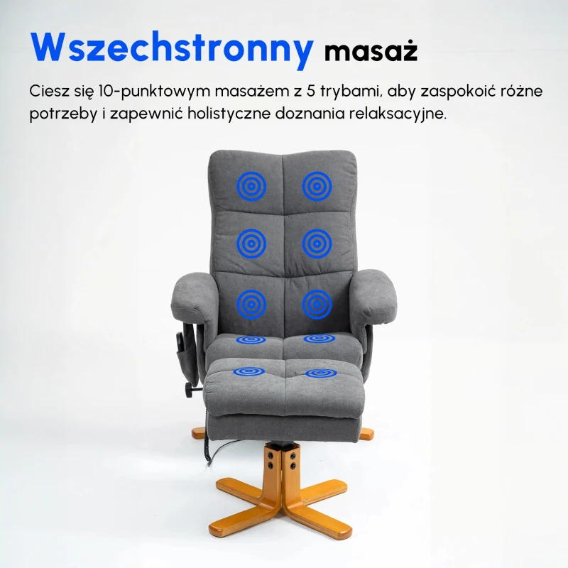 HOMCOM Fotel do masażu z podnóżkiem, fotel, nachylenie 145°, sztuczna skóra, ciemnoszary 80 x 86 x 90 cm
