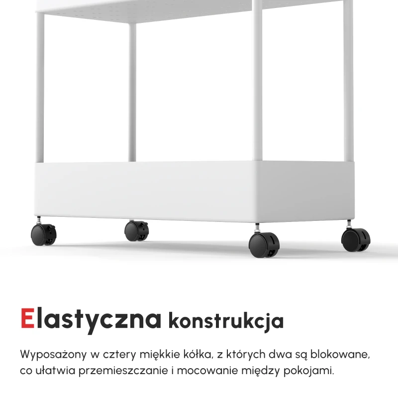 HOMCOM Wózek Kuchenny z 4 Półkami, 4 Elastycznymi Hakami, 4 Kółkami, 40 cm x 19 cm x 90 cm, Wózek Niszowy, Biały
