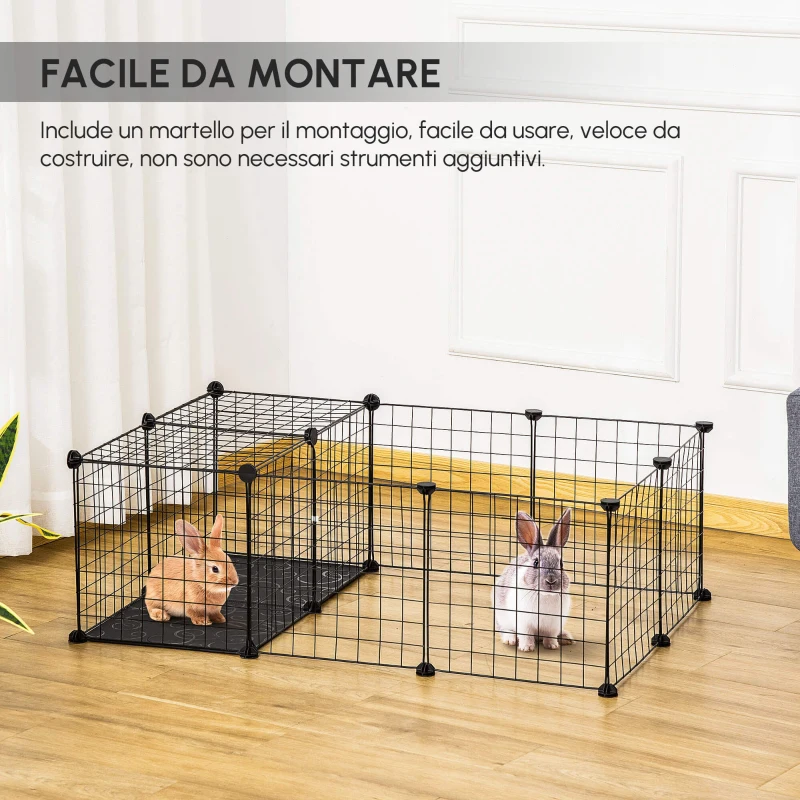 PawHut Recinto per Conigli e Porcellini d'India Modulabile con Accessori Montaggio, 105x70x35cm - Nero