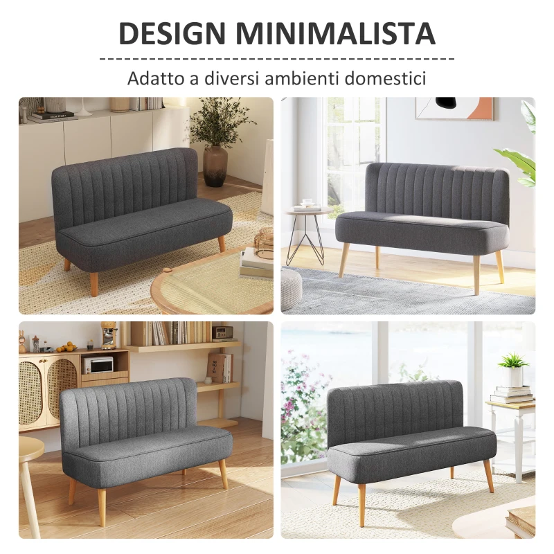 HOMCOM Divano 2 Posti Moderno in Tessuto Senza Braccioli, Divanetto da Salotto con Gambe in Legno, 117x56.5x77 cm, Grigio Chiaro
