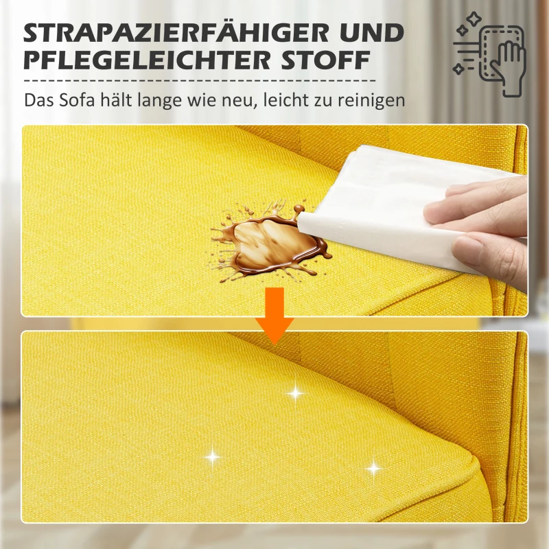 HOMCOM 2-Sitzer Sofa, weiche Polsterung, pflegeleichter Bezug, bis 150 kg, 117 x 56,5 x 77 cm, Gelb