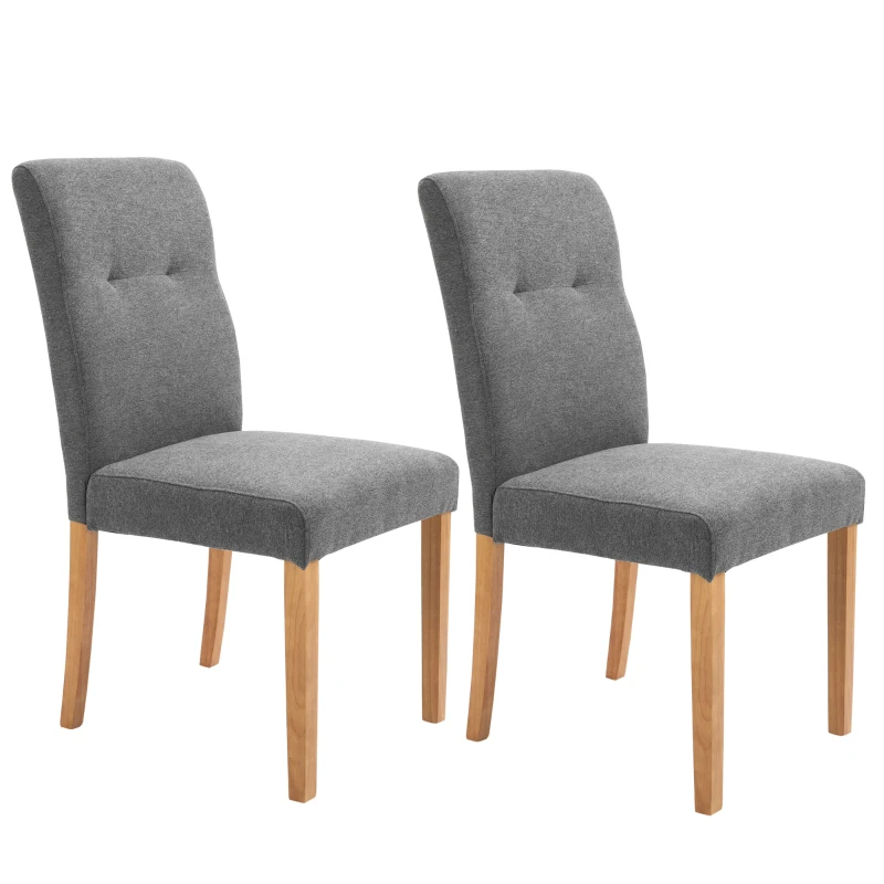 HOMCOM Set 2 S cu Design Modern și Ergonomic, Tapițate cu Țesătură, Spătar și Picioare din Lemn, 50x62x96 cm, Gri Închis