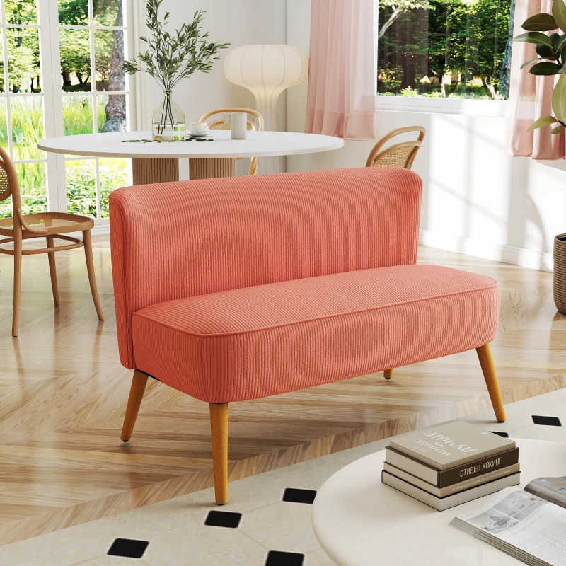 HOMCOM Sofa 2-osobowa, elegancki design skandynawski, solidna rama drewniana, do 150 kg, 117 x 56,5 x 77 cm, Różowa