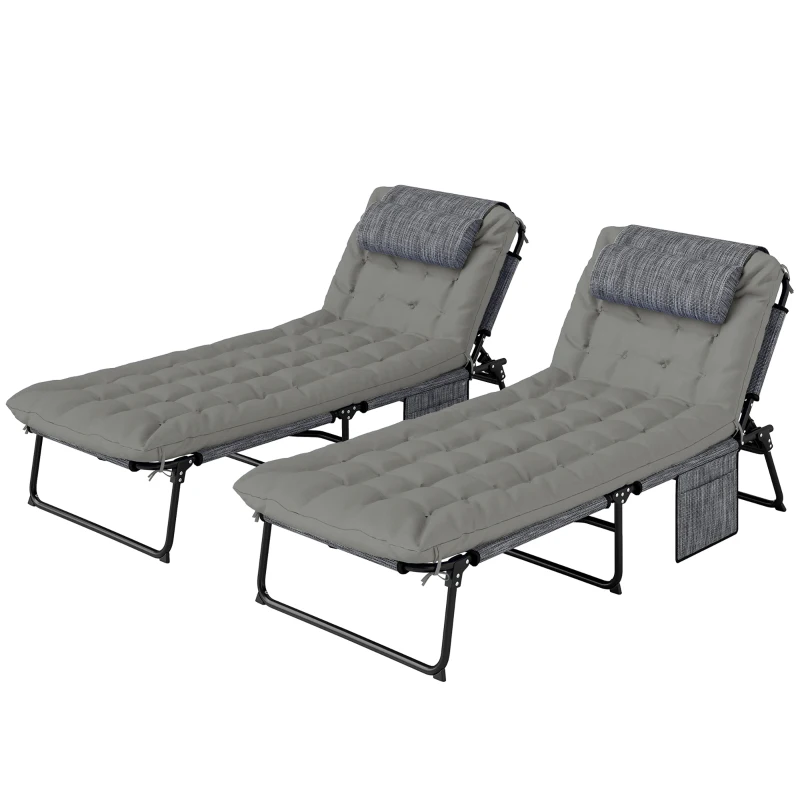 Outsunny Lot de 2 transats bains de soleil pliable avec dossier inclinable 4 positions - appui-tête et matelas épais