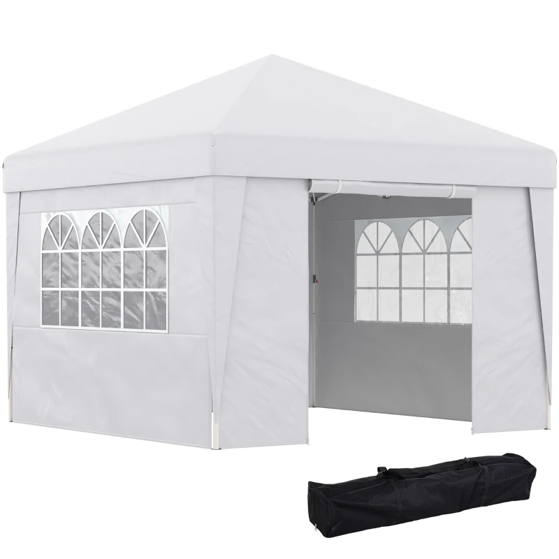 Outsunny Tonnelle de jardin pliante 3 x 3 x 2,75 m anti-UV 30 + avec fenêtres + parois latérales + sac de transport blanc