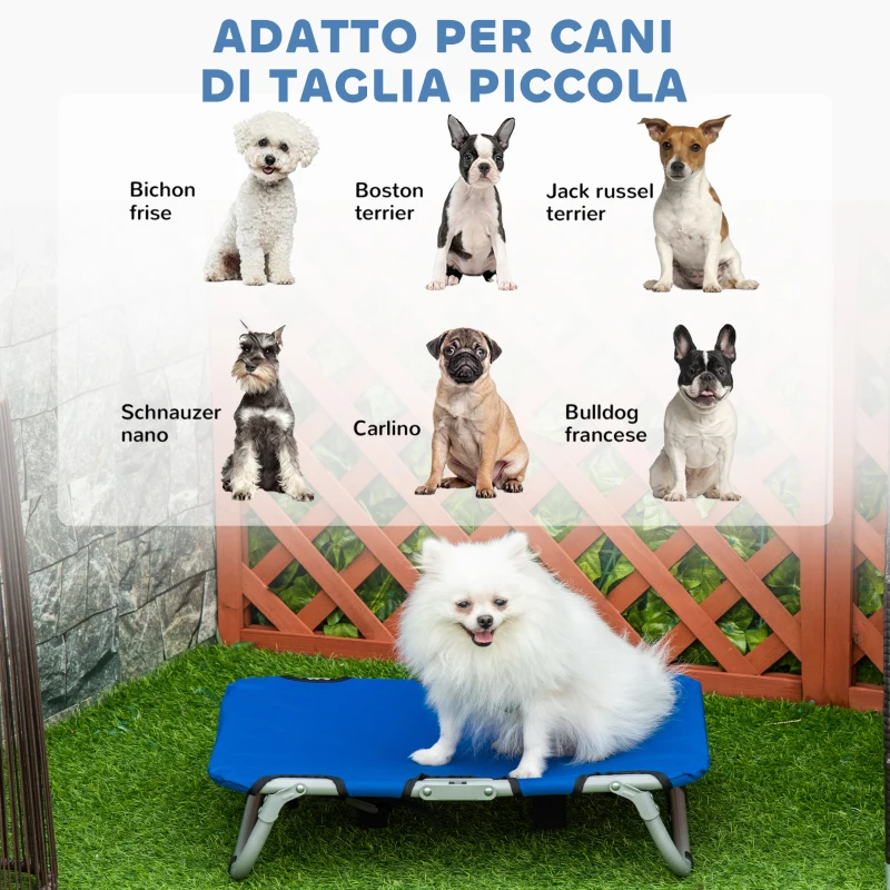 PawHut Brandina per Cani Taglia Piccola Rialzata e Pieghevole per Interno ed Esterno, 59x46x15 cm, Blu