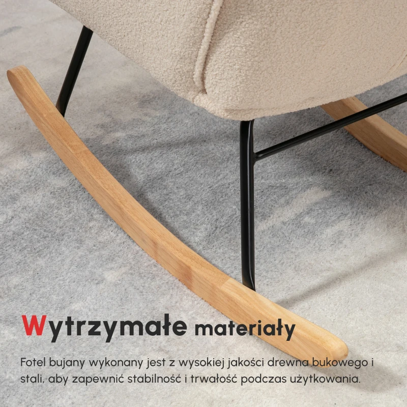 HOMCOM Retro Fotel Bujany, Drewno Lite, Fotel relaksacyjny, 92 cm x 71 cm x 101 cm, Beżowy