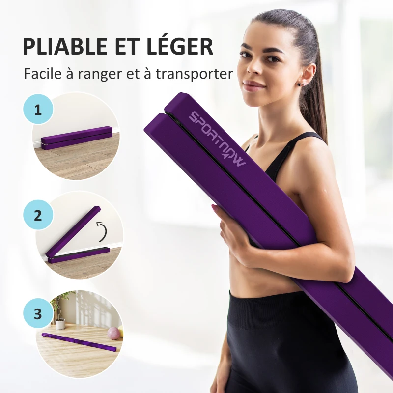 SPORTNOW Poutre gymnastique pliable 210 cm en velours, poutre d'équilibre avec fond antidérapant, pour enfants et adultes, violet