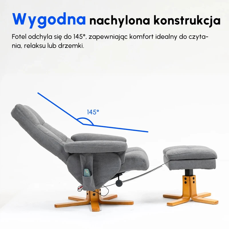 HOMCOM Fotel do masażu z podnóżkiem, fotel, nachylenie 145°, sztuczna skóra, ciemnoszary 80 x 86 x 90 cm