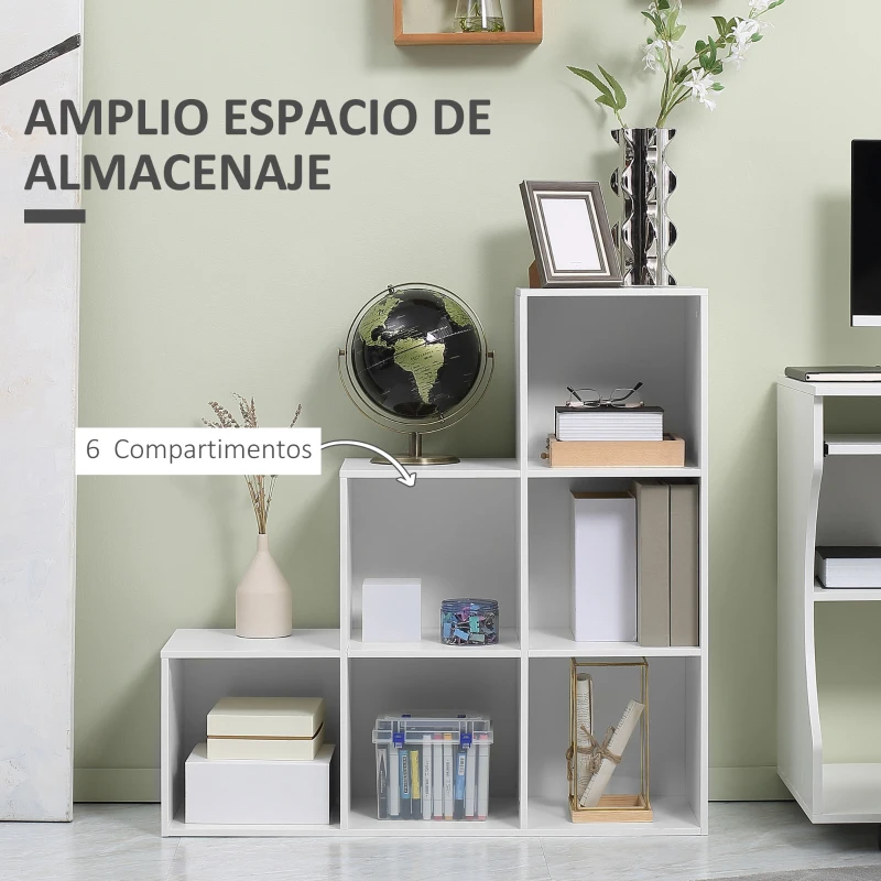 HOMCOM Estantería en Forma de Escalera Armario de Almacenamiento 6 Cubos Estantería de Pie Estante de Exposición 91.5x29.5x91.5cm Madera