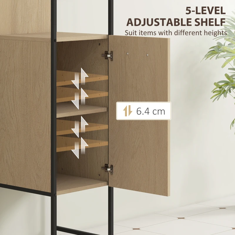 HOMCOM Tall Bathroom Cabinet with Open Shelves and Adjustable Shelf - Natural Wood Finish